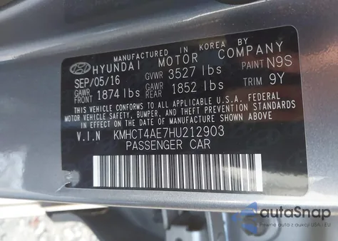 2017 Hyundai Accent Se z USA, uszkodzony, nr VIN KMHCT4AE7HU212903
